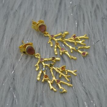 Green Pink Tourmaline Earrings: Gold Plated Sterling Silver, October Birthstone, 2 of 9