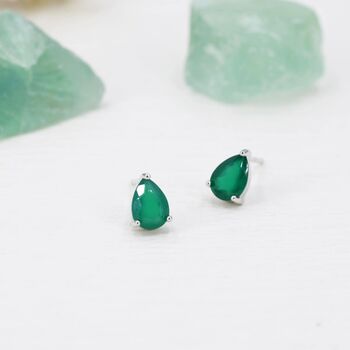 Sterling Silver Genuine Green Onyx Droplet Stud Earrings, 4 of 10