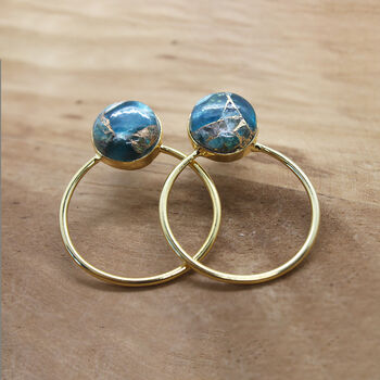 18k Gold Vermeil Plated Turquoise Hoop Earrings, 3 of 5