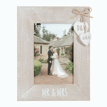 Personalised Mr And Mrs Wooden Heart Photo Frame, 4 of 4