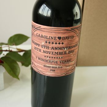 Wood 5th Fifth Wedding Anniversary Personalised Wine, 4 of 5