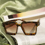 Tortoise Shell Chunky Bevelled Gold Embossed Sunglasses, thumbnail 1 of 4