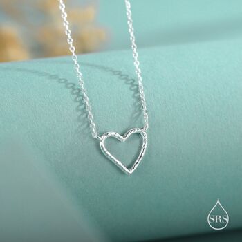 Sterling Silver Delicate Hammered Heart Necklace, 5 of 11