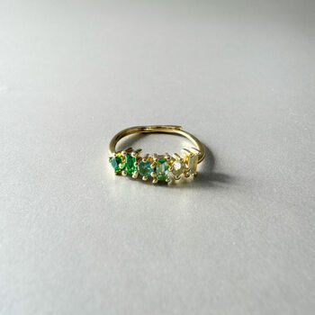 18k Gold Plated Green Multi Jewelled Adjustable Ring, 2 of 4