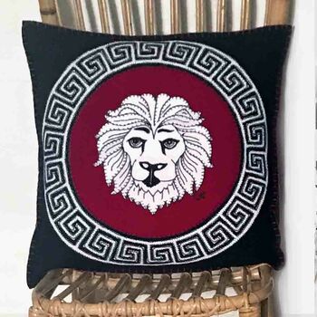 Leo Hand Embroidered Zodiac Cushion, 3 of 3