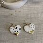 Black And White Ceramic Heart Earrings 22k Gold Lustre, thumbnail 2 of 7