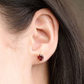 Garnet Round Stud Earrings In Sterling Silver And Gold, 7 of 8