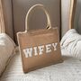 Personalised Patch Five Letters Square Jute Lunch Bridesmaid Top Handle Gift Bag, thumbnail 2 of 10