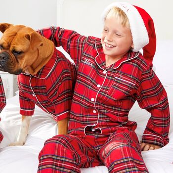 Girl's And Boy's Personalised Luxury Tartan Christmas Brushed Cotton Pyjama, 2 of 12