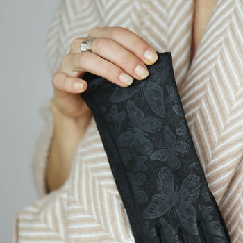 Butterfly Brocade Suede Stretchy Fabric Gloves, 8 of 12