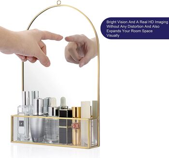 Gold Hanging Wall Mounted Glass Mirror With Shelf, 5 of 7