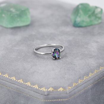Sterling Silver One Carat Mystic Black Cz Oval Ring, 6 of 11