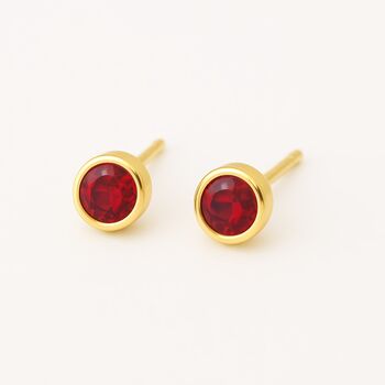 Gold Plated Sterling Silver July Ruby Birthstone Stud Earrings, 3 of 5