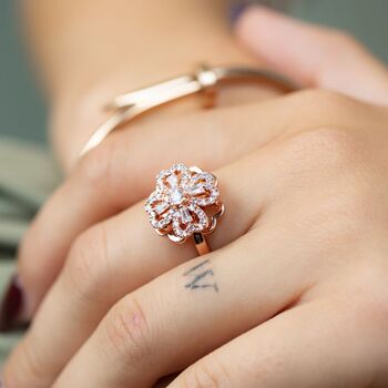 Rotating Spinner Clover Floral Fidget Rotating Shamrock Ring, 3 of 3