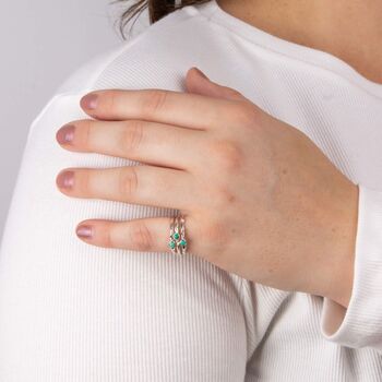 Sterling Silver Green Magnesite Turquoise Stacking Ring Set – Three Rings, 2 of 5
