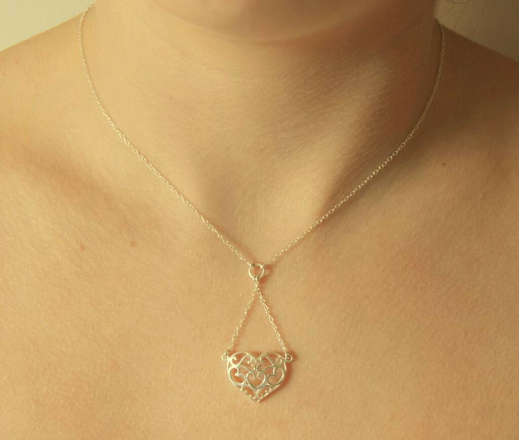 Sterling Silver Filigree Heart Necklace, 1 of 5