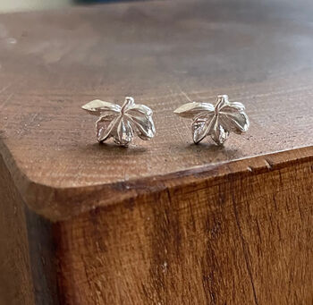 Sterling Silver Autumn Maple Leaf Dainty Earrings, 6 of 11