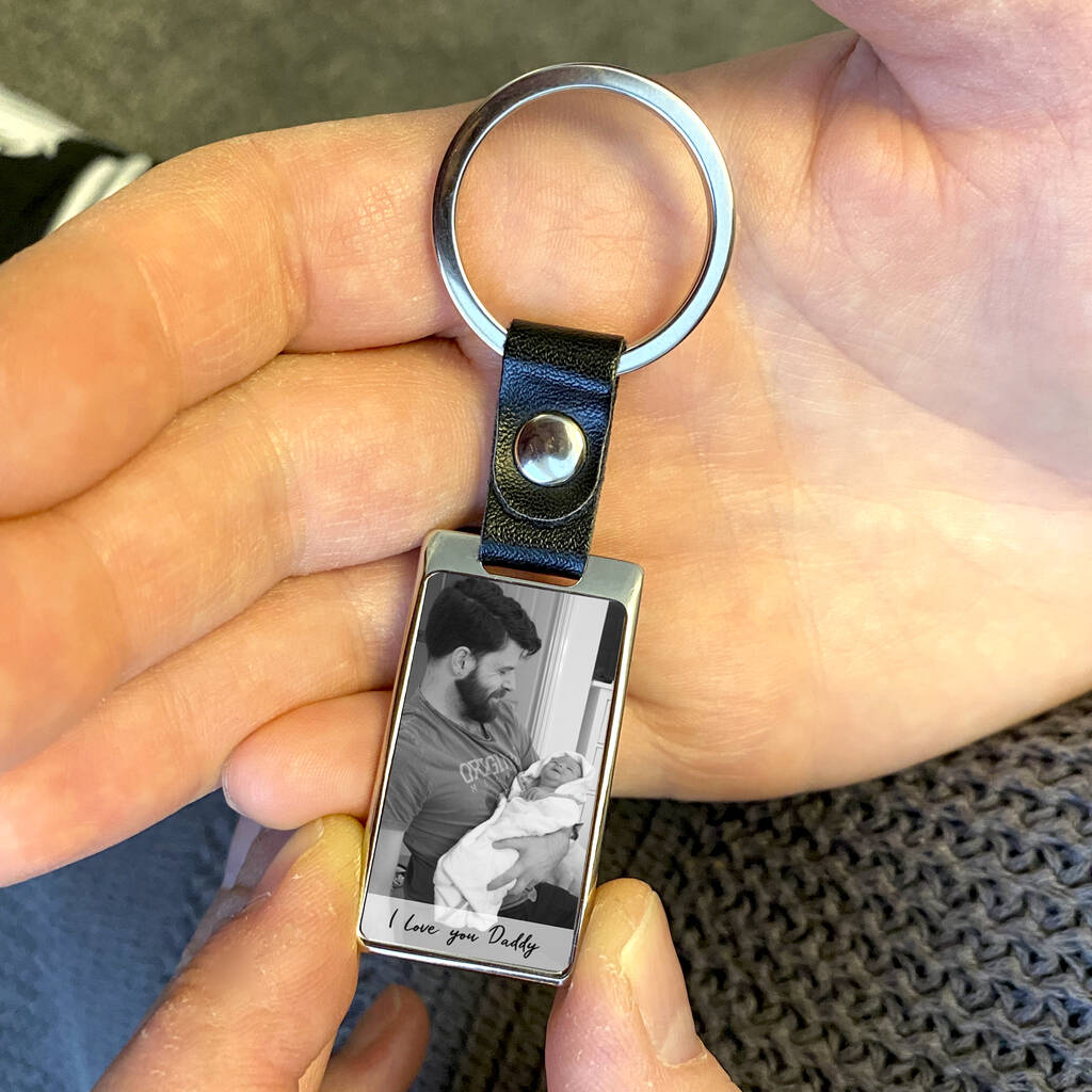Image of Personalised Photograph Leather And Metal Keyring
