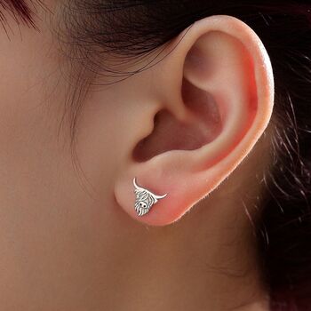 Sterling Silver Scottish Highland Cow Stud Earrings, 2 of 12