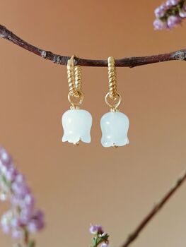 Elegant White Jade Lily Hoop Earrings, 5 of 8