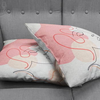 Pink And Ecru Abstract Face Pattern Cushion Cover, 4 of 7