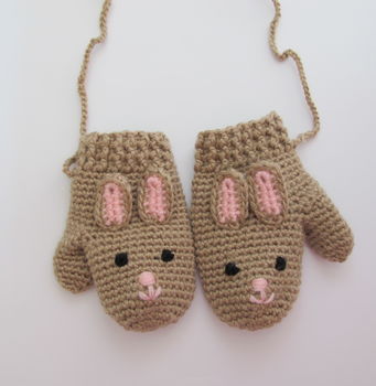 Hand Crochet Kids Bunny Mittens, 2 of 2