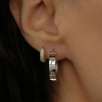 Silver Rainbow Gemstone Huggie Hoop Earrings, 2 of 6