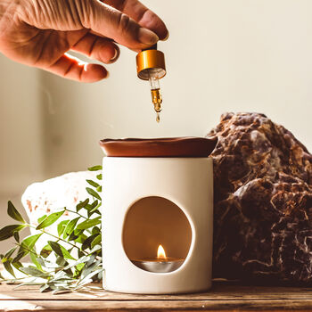 Ivory And Terracotta Oil Burner – Minimalist Ceramic, Wax Melt Compatible, 3 of 3