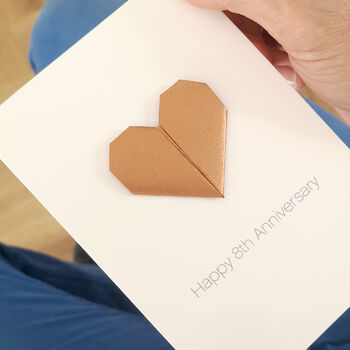 Personalised 8th Bronze Anniversary Origami Heart Card, 4 of 4