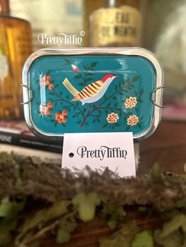 Stainless Steel Bento Lunchbox Hand Painted 'Jade Garden', 6 of 6