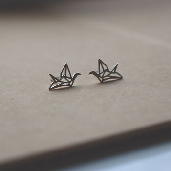Origami Bird Earrings Sterling Silver Crane Sudsade, 3 of 3