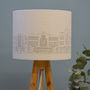 Grey Linen Deco Building Drum Lampshade, thumbnail 1 of 3