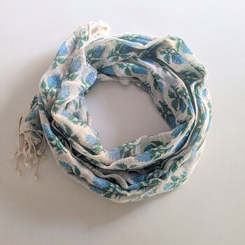 Handmade Indian Block Printed Floral Scarf, Khadi Cotton, 5 of 9