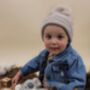 Personalised Grey Single Pom Pom Winter Hat And Booties, thumbnail 4 of 5