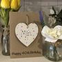 Personalised 50th Birthday Polka Dot Wooden Heart Card, thumbnail 6 of 6