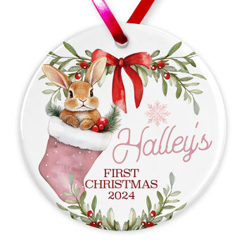 Personalised Baby's First Christmas Ceramic Bauble In Red, Pink Or Blue, 3 of 6