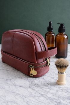 Personalised Leather Toiletries Bag With Bottom Pocket, 2 of 3