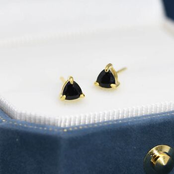 Trillion Cut Onyx Black Cz Stud Earrings, 4 of 11