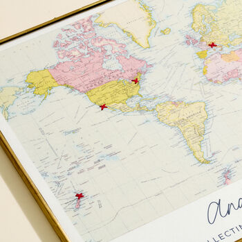 Personalised Where We've Been World Map Stitch Print, 3 of 4