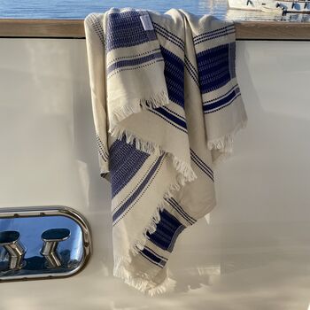 Riviera Striped Peshtemal Towel Ocean Blue, 11 of 11