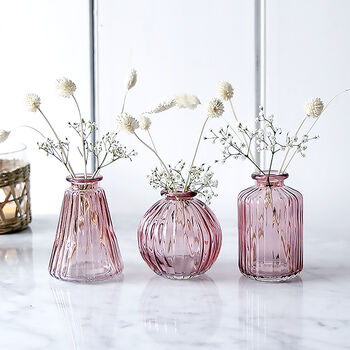 Pink Glass Bud Vases Set Of Three, 3 of 3