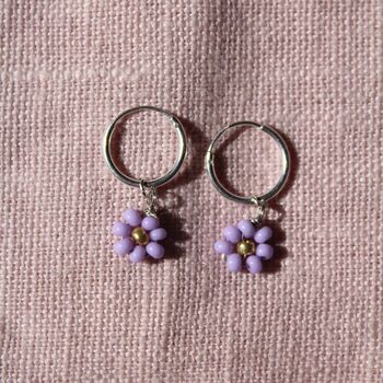 Daisy Beaded Earrings On Sterling Silver Hoops, 5 of 11