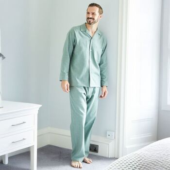 Men's 'Moss' Herringbone Brushed Cotton Pyjama Set, 2 of 3