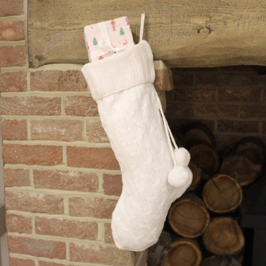 Cream Knitted Christmas Stocking By Lime Tree London