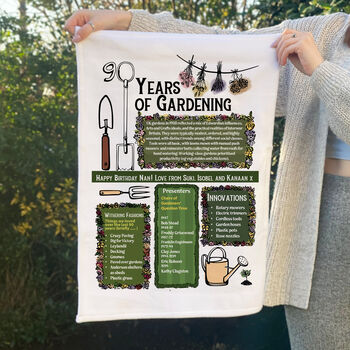 90 Years Of Gardening 90th Birthday Gift Tea Towel, 4 of 7