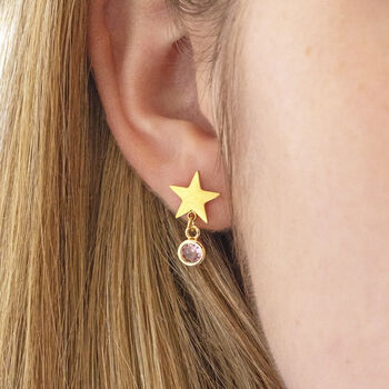 Gold Plated Star Birthstone Earrings, 9 of 12