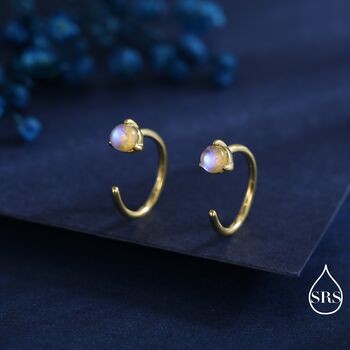 Moonstone Huggie Hoop Earrings In Sterling Silver, 4 of 12