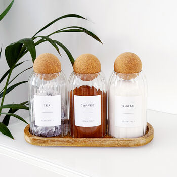 Set Of Three Cork Ball Ribbed Glass Jars, 4 of 11