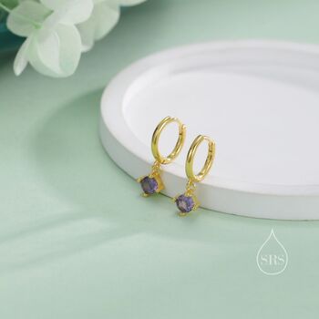 Tiny Purple Cz Dangle Huggie Hoop Earrings, 2 of 12
