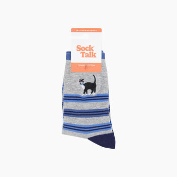 Embroidered Cat Combed Cotton Socks In Grey, 4 of 4